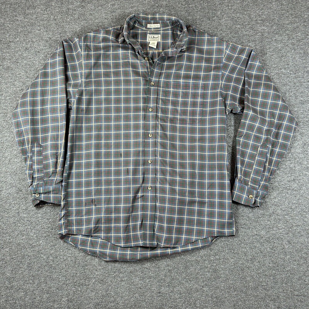 Vtg 90s LL Bean US Marine Corps Tartan Plaid Button Up Cotton Shirt‎ Medium Men